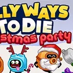 Tegneseriefigurer i juleudklædning med tekst Silly Ways to Die Christmas Party øverst