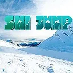 Ski Jump Illustration af et snedækket bjerglandskab med et skiikon og teksten Ski Jump i forgrunden