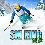Person på ski i sneklædt landskab med tekst Ski King 2022 i forgrunden