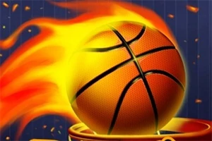 En basketball i flammer, der er ved at passere gennem en kurv