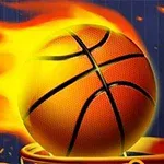 En basketball i flammer, der er ved at passere gennem en kurv