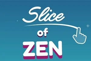 En blå baggrund med teksten Slice of Zen og en grafisk finger, der laver en skærende bevægelse