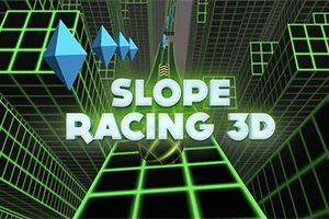 Grønne net-lignende strukturer med en bold på en skråning og teksten Slope Racing 3D