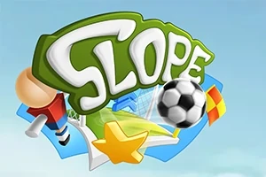 Farverigt logo med teksten Slope omgivet af en fodbold, en stjerne, og sportsudstyr på en blå baggrund