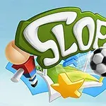 Farverigt logo med teksten Slope omgivet af en fodbold, en stjerne, og sportsudstyr på en blå baggrund