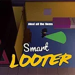 Indretningsbillede af et enkelt værelse set oppefra med en person, der går med en lommelygte, og teksten Smart Looter over gulvet