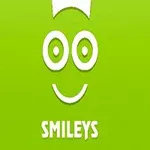 En enkel, hvid tegning af et smilende ansigt med teksten SMILEYS på en lys grøn baggrund