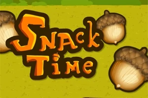 Tekst Snack Time med tre agern omkring på en grøn baggrund