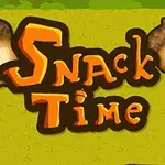 Tekst Snack Time med tre agern omkring på en grøn baggrund
