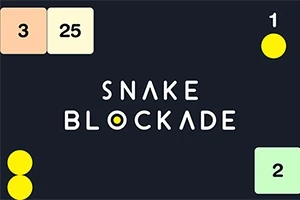 Tekst Snake Blockade i midten med farvede blokke og tal i hjørnerne