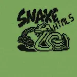 Sort-hvid grafik af en slange med ordet Snake på en grøn baggrund