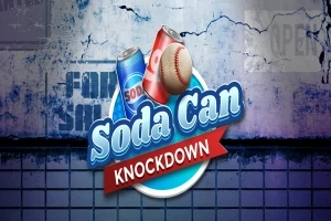 Sodavandsdåser og en baseball på en slidt murstensbaggrund med teksten Soda Can Knockdown