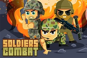 Tegnet illustration af tre soldater i camouflageudstyr med våben foran en eksplosion i baggrunden