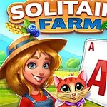 En kvinde med stråhat og en kat står foran spillekort med landlig baggrund