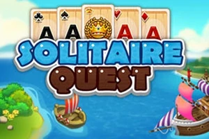 Titlen Solitaire Quest med spillekort i baggrunden samt farverige skibe på havet