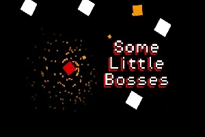 Sort baggrund med hvide firkanter, en rød firkant i midten omgivet af små prikker, og teksten Some Little Bosses