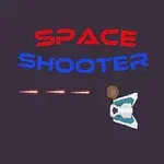 Rumskibe i kamp skyder mod hinanden under teksten Space Shooter på en mørk baggrund