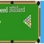 Poolbord med en opstilling af farvede baller i en trekant og teksten Speed Billiard