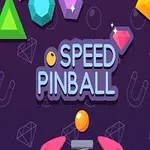 Farverige geometriske former og ordet SPEED PINBALL på en mørk baggrund