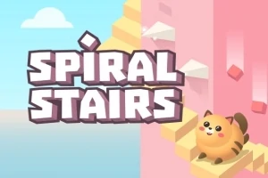 Illustration af en kat med et smilende ansigt, der sidder på en spiraltrappe ved siden af stor, blokformet tekst