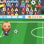 To animerede figurer spiller fodbold på en bane med tilskuere i baggrunden