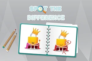 Åbent notesbog med to billeder af en lås med krone og kappe, omkranset af teksten Spot the Difference