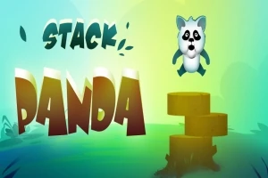 En pandafigur svæver over gule blokke med teksten Stack Panda på en grøn og blå baggrund