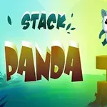 En pandafigur svæver over gule blokke med teksten Stack Panda på en grøn og blå baggrund