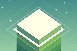 En isometrisk illustration af en grøn og hvid blok på en gradient baggrund med små hvide stjerner