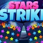 Farverige stjerner er arrangeret i rækker mod en kosmisk baggrund med teksten Stars Strike i lyserøde og blå bogstaver øverst