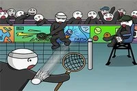 Et episk badmintonspil med tændstikfigurer