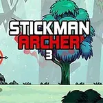 En sort stregfigur står med en bue trukket i en skovklædt baggrund med teksten Stickman Archer 3 i øverste højre hjørne