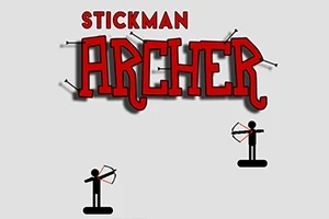 Stickman-figurer med buer og pile samt stor rød tekst øverst