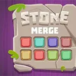 En grå stenplade med teksten STONE MERGE over ni farvede blokke mod en lilla baggrund