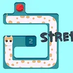 En tegneserieagtig scene med en strækbar kat snor sig omkring et tal to, med en bold af garn øverst og teksten Stretch the Cat