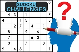Et delvist udfyldt sudoku-puslespil ved siden af en blå silhuet af et hoved med en blyant og et spørgsmålstegn
