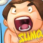 Tegnet sumobryder med et åbent mund, der ser forskrækket ud, og teksten SUMO