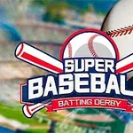 Logo med teksten Super Baseball Batting Derby foran to baseballbats og en baseball