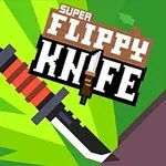 En tegneseriestil illustration af en kniv med rødt og sort skæfte på en grøn baggrund med teksten Super Flippy Knife øverst