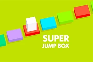 Hvide, farverige bokse på en lysegrøn baggrund med teksten SUPER JUMP BOX
