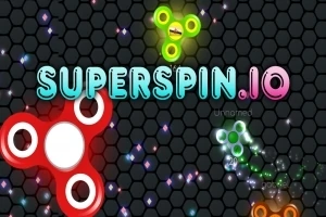 Fidgetspinnere i forskellige farver oplyst på en mørk baggrund med teksten SUPERSPIN