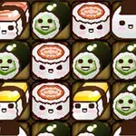 Farverige, søde madansigter med sushi-tema arrangeret i et gittermønster