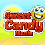 Farverigt landskab med teksten Sweet Candy Mania og et smilende ansigt