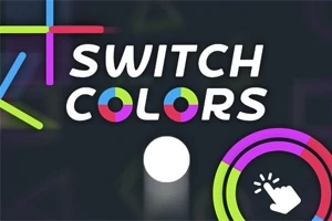 Farverige cirkler og linjer med teksten Switch Colors på en mørk baggrund