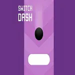 Sort oval form mod en lilla baggrund med hvid tekst SWITCH DASH øverst