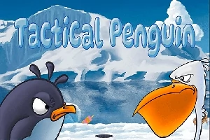 Illustration af en vred pingvin og en anden fugl med et isdækket landskab og teksten Tactical Penguin i baggrunden