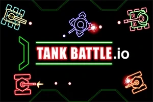 Farverige, neonoplyste tankikoner omkring teksten TANK BATTLE