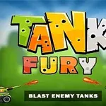 Titel med teksten Tank Fury i farverige bogstaver over en grøn baggrund med to animerede kampvogne nederst