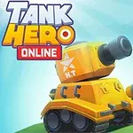 En gul tegneserie-tank med kanon på en blå baggrund