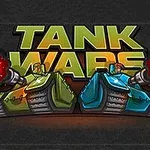 To kampklare tegneserietanks i grøn og blå affyrer deres kanoner med en stor eksplosion mellem dem, mens ordene TANK WARS er skrevet ovenover